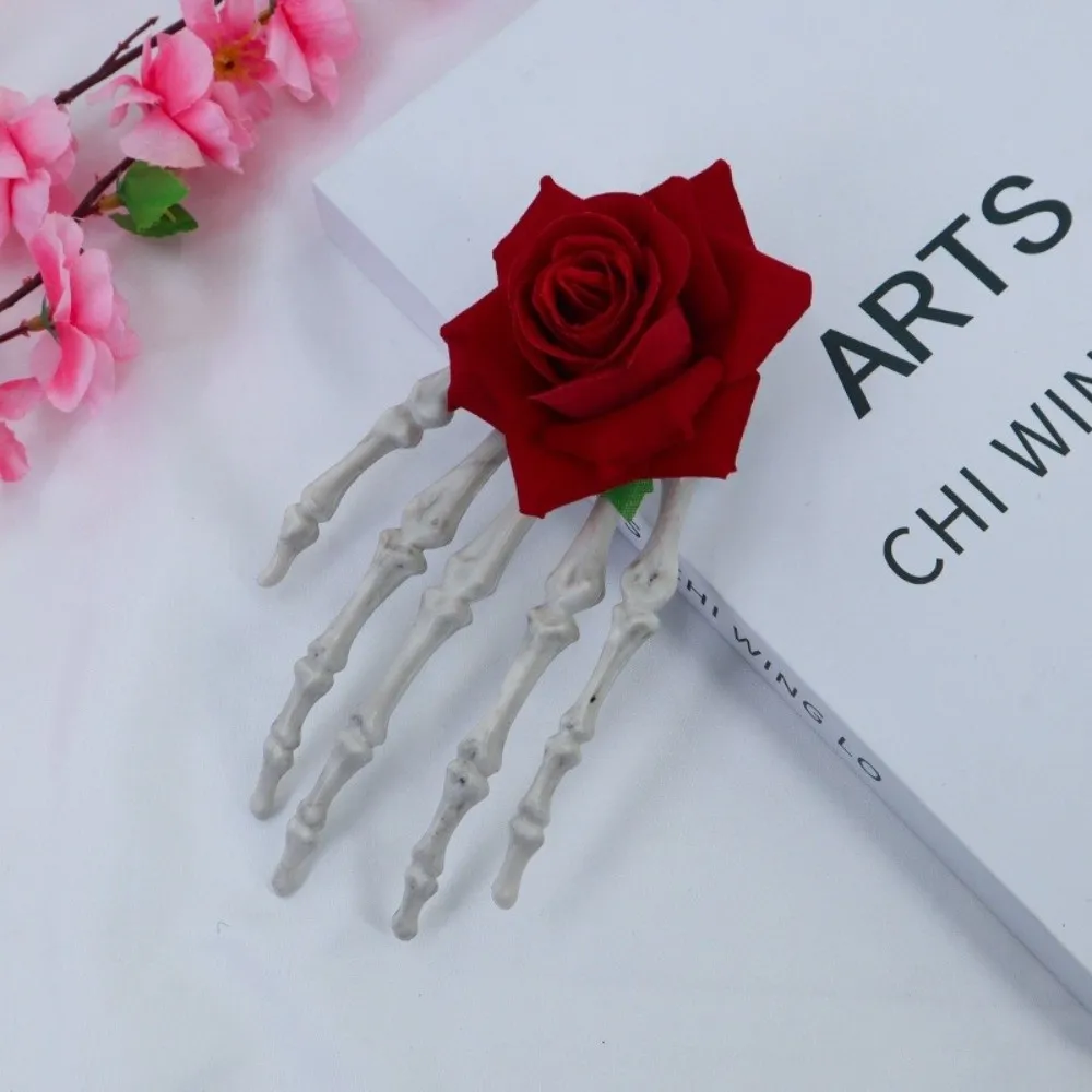 

Punk Cloth Ghost Claw Hair Clip Flower Cosplay Supply Skeleton Hand Rose Hairpin Skeleton Halloween Halloween Headwear Girls