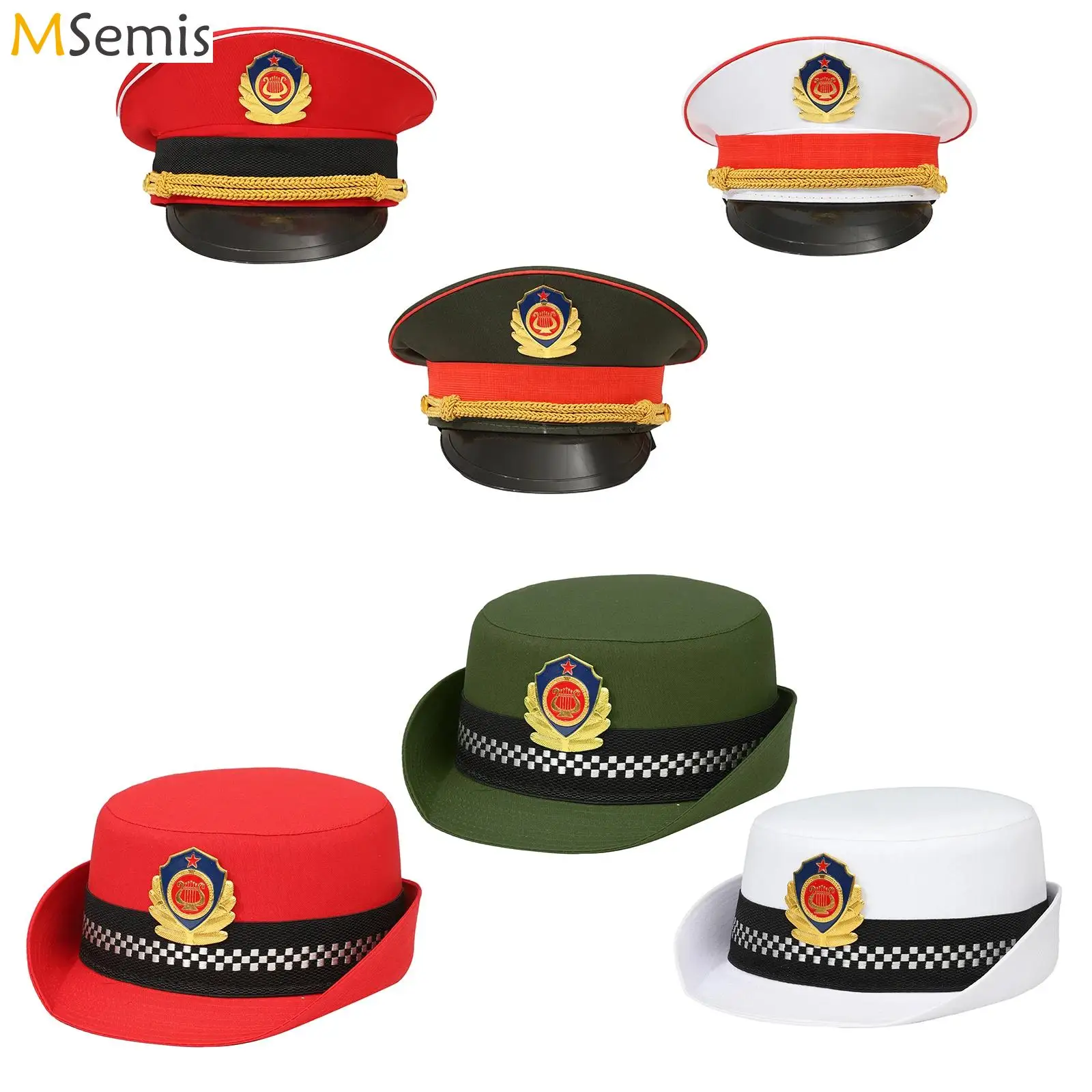 Ladies Waist Drum Team Stewardess Etiquette Red Hat Adult Kid Men Badge Military Hats Halloween Cosplay National Flag Class Hat