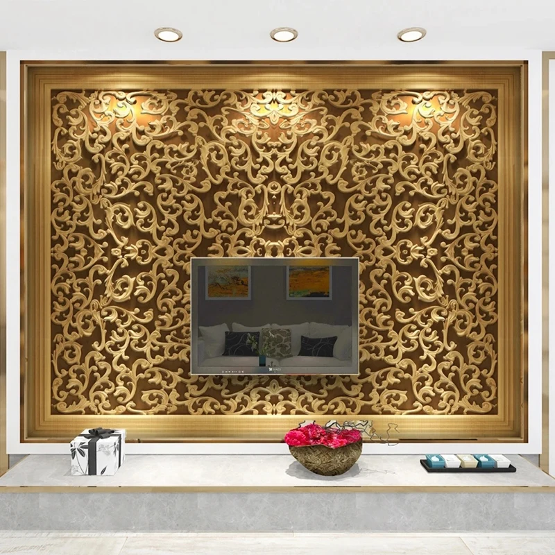 

Custom Size Chinese Retro Style 3D Carving Embossed Mural Wallpaper for Living Room TV Background Wall Painting Home Decoration