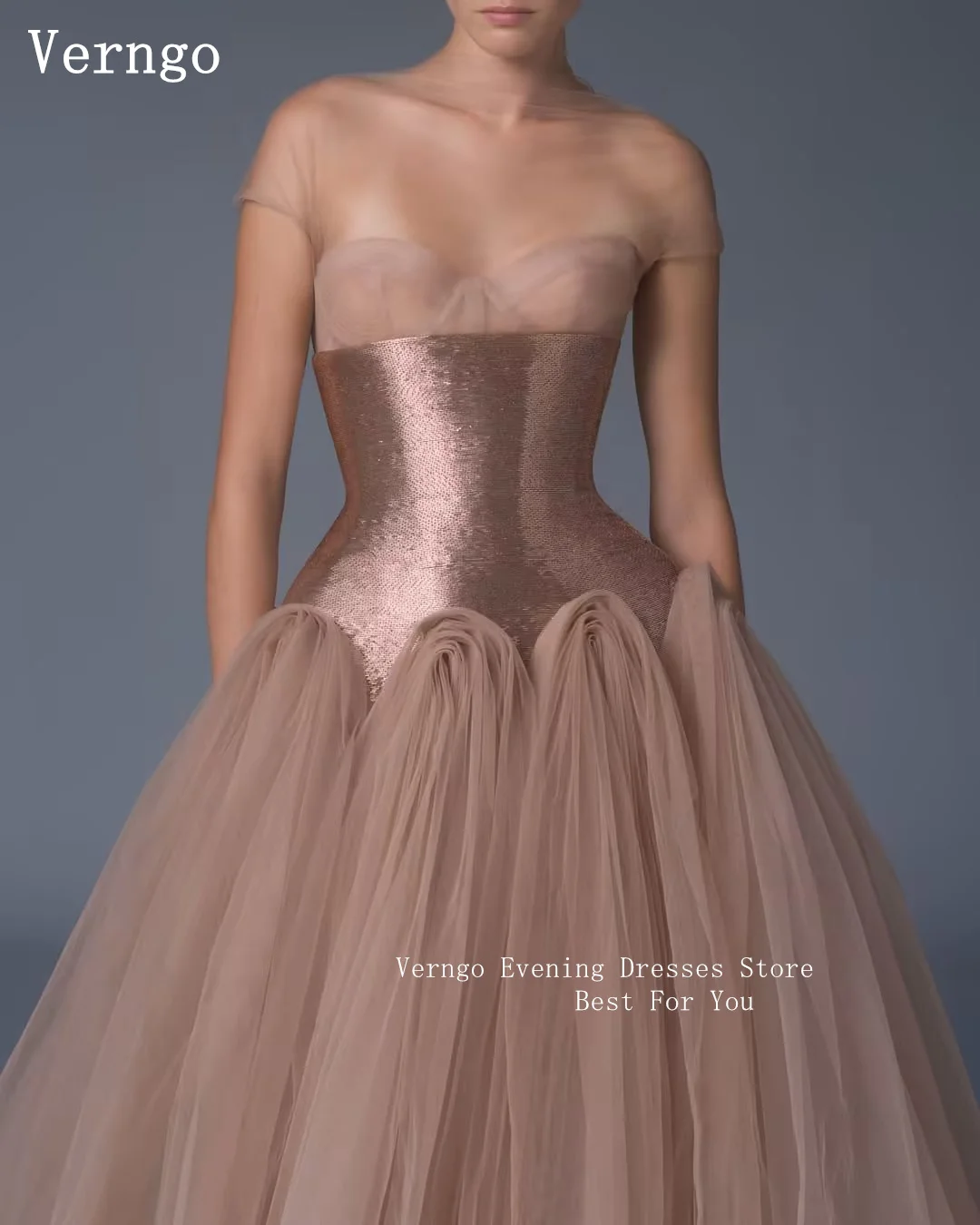 Verngo Apricot Tulle Evening Dress Graceful A Line Maxi Prom Gowns Women Waist-cinching Ball Party Dress Customized
