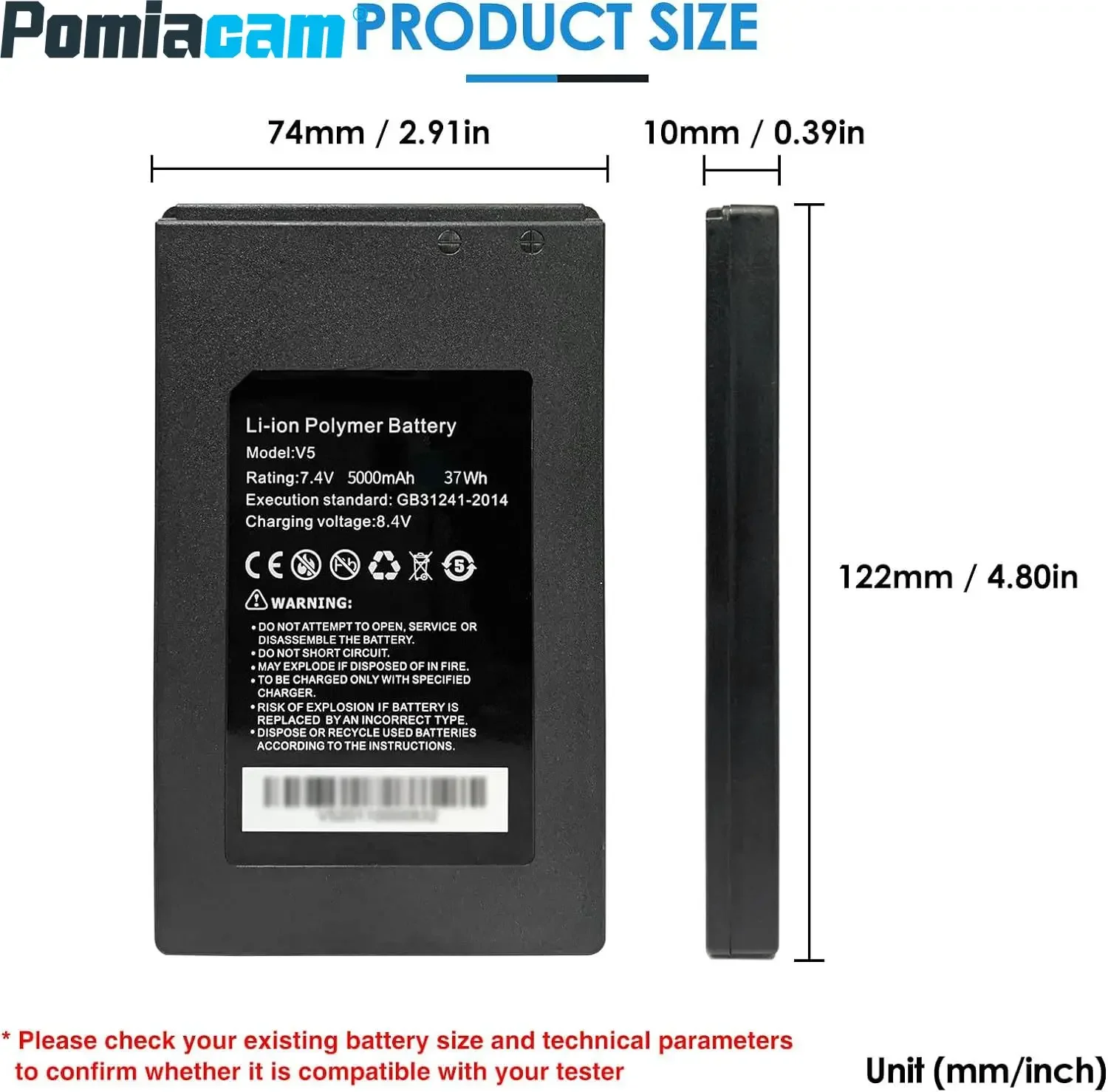 V5 5000mAh Li-ion Battery 7.4V, 37Wh Rechargeable Lithium-ion  Battery for IPC-9800 Plus+ Series CCTV Testers