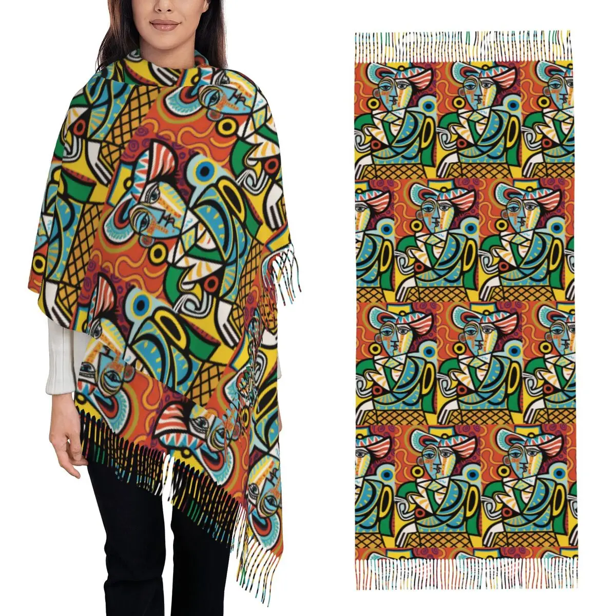 

Pablo Picasso шарф испанского художника шарфы с кисточками для женщин мягкие теплые шали и накидки большая осенне-зимняя шаль