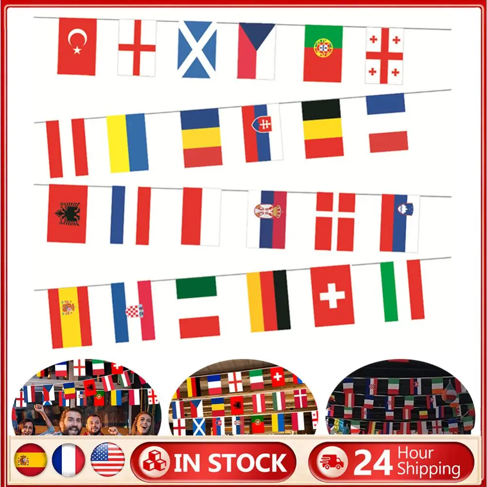 2024 أوروبا دول العلم 7 متر 24 دول معلقة سلسلة أعلام الرايات الوطنية سلسلة أعلام كرة القدم الحدث ديكور