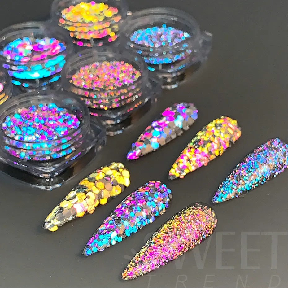 3D Luminous Hexagon Reflective Nail Sequins, Brilho no Escuro, Flocos, Pó De Pigmento, Sparkly Decoração De Unhas, Pigmento, Manicure, BEFG