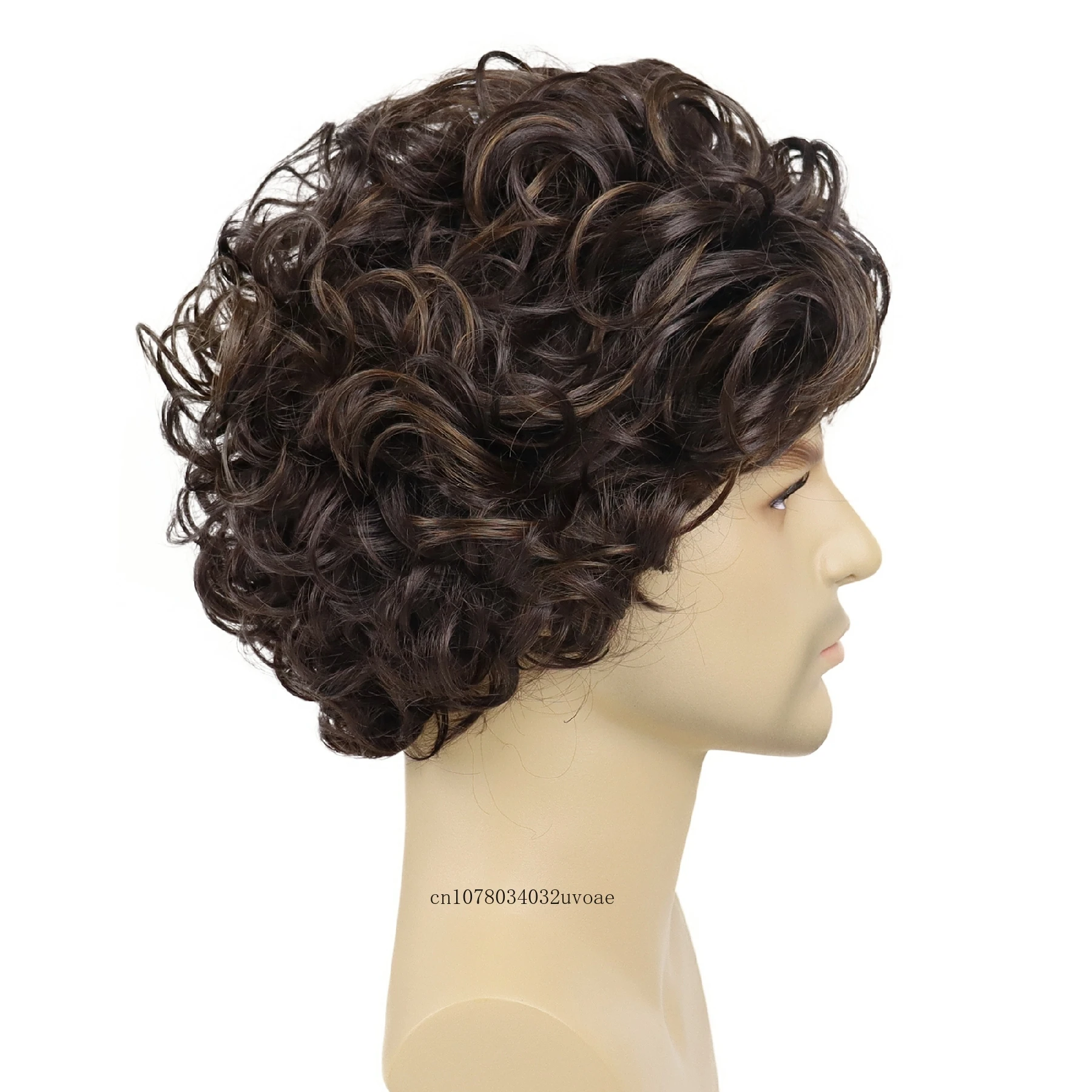 Natural Curly Wig for Man Synthetic Short Wig Men Spanish Mix Brown Color Cosplay Wigs Big Bombshell Wig Halloween Costume Party