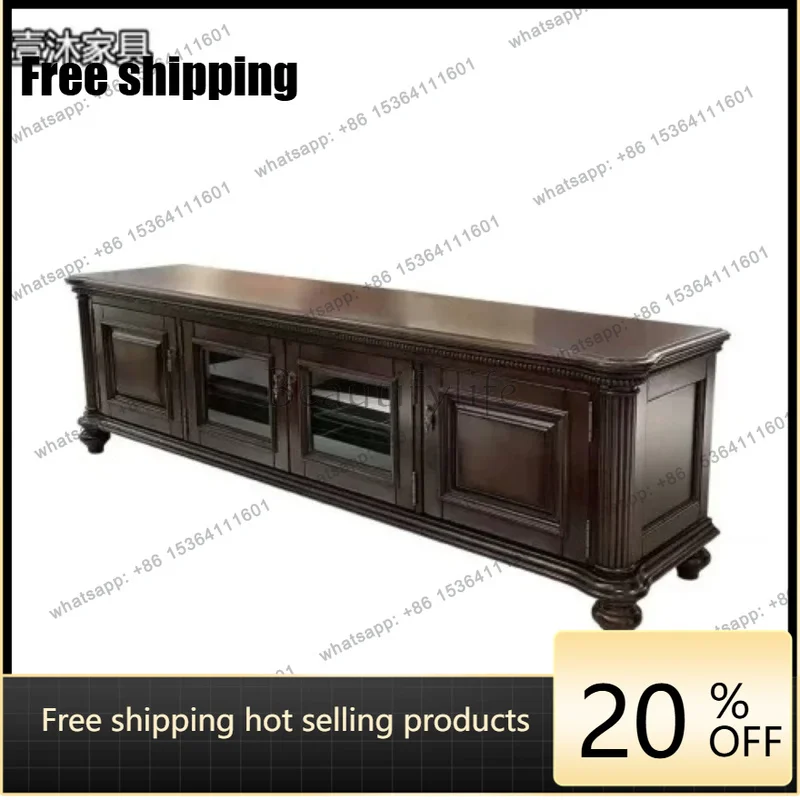 Zj. American Country Solid Wood TV Cabinet Vintage Roman Column Living Room Locker