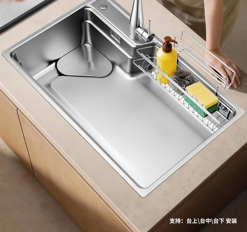 YJQ kitchen sink Japanese-style large single sink thickened embossed vegetable wash basin stainless steel clean sink