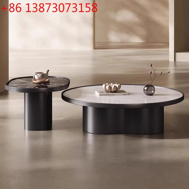 High-end atmospheric Italian minimalist round coffee table combination living room household small apartment designer art marble