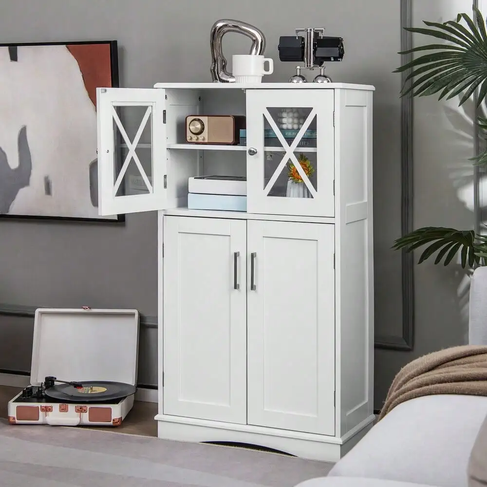 Linen Storage Cabinet Bathroom Storage Cabinet with Doors and Adjustable Shelves