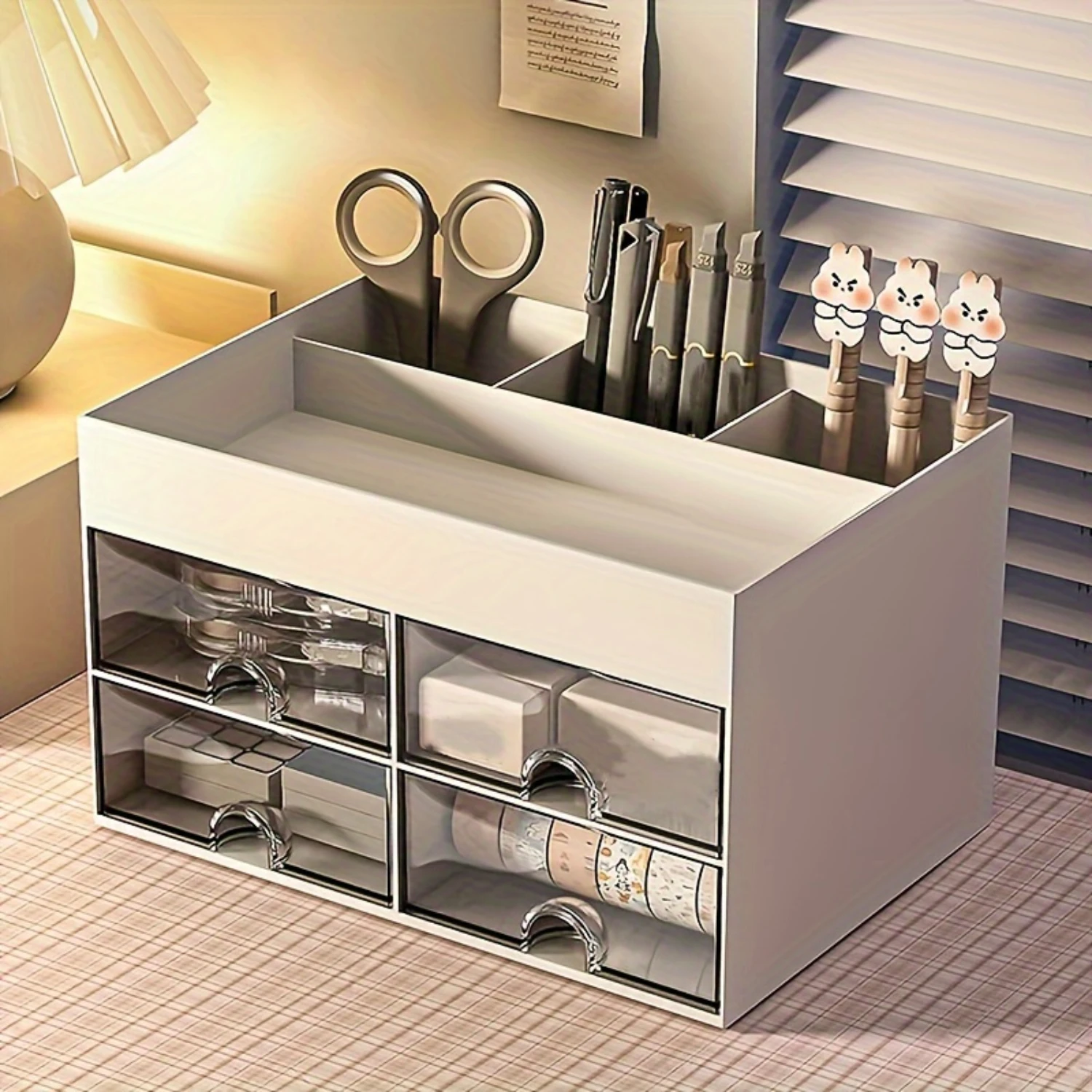 Multi- Waterproof Desk Organizer | 2/4 Drawers, Space-Saver for Office//School | Pens, Cosmetics & More