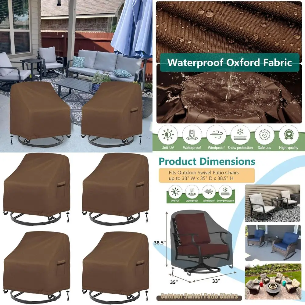 

4-Pack Waterproof Outdoor Swivel Chair Covers, Heavy Duty Patio Furniture Covers, 33W x 35D x 38.5H, Khaki