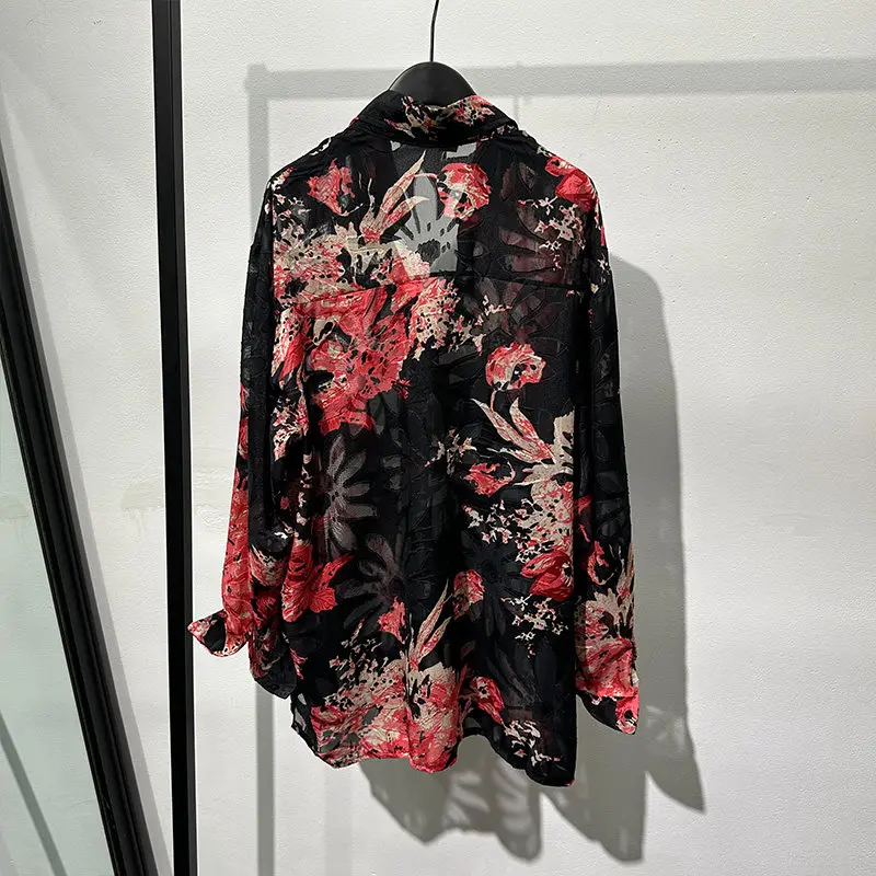 Printed Shirt Men's Design Sense Irregular Pattern Print Non-Ironing Loose Drooping Quick-Drying High-End Retro Long Sleeve Thin