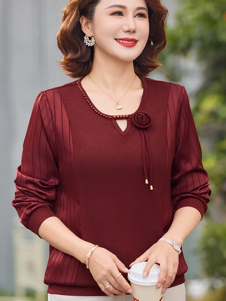 

Wedding Dress Mom Spring Fashion Chiffon Top Eleven Women's Midlife Summer Outfit Loose Fit Embellished Casual Wear