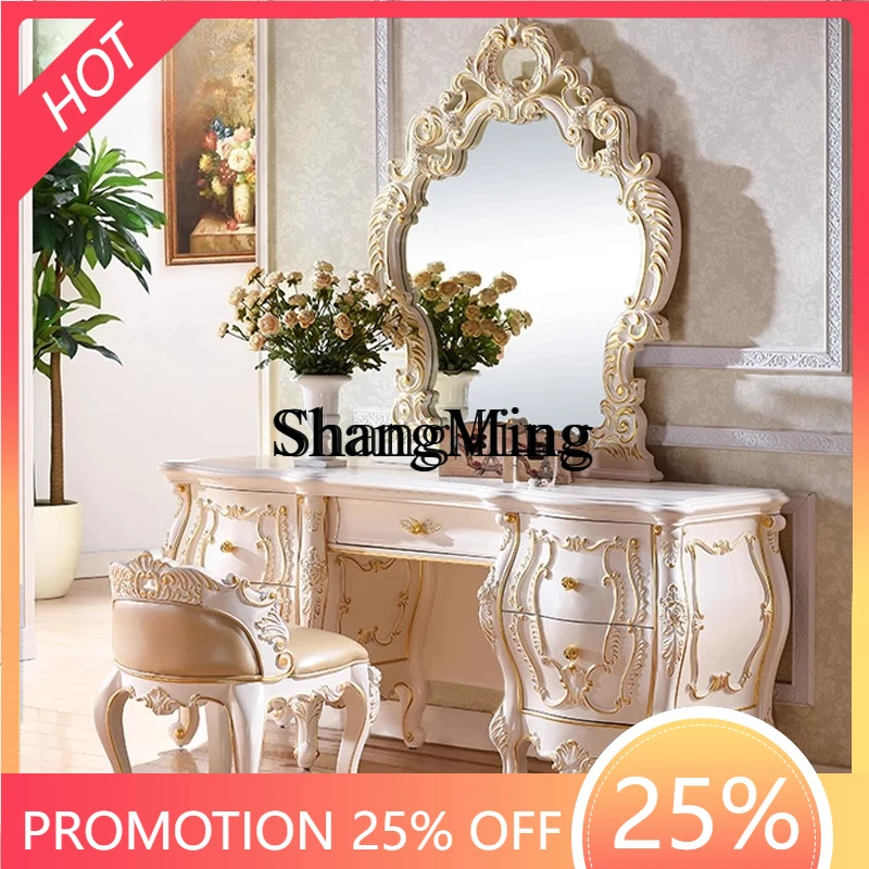 

FG good-looking solid wood dresser mirror stool bedroom furniture combination makeup table