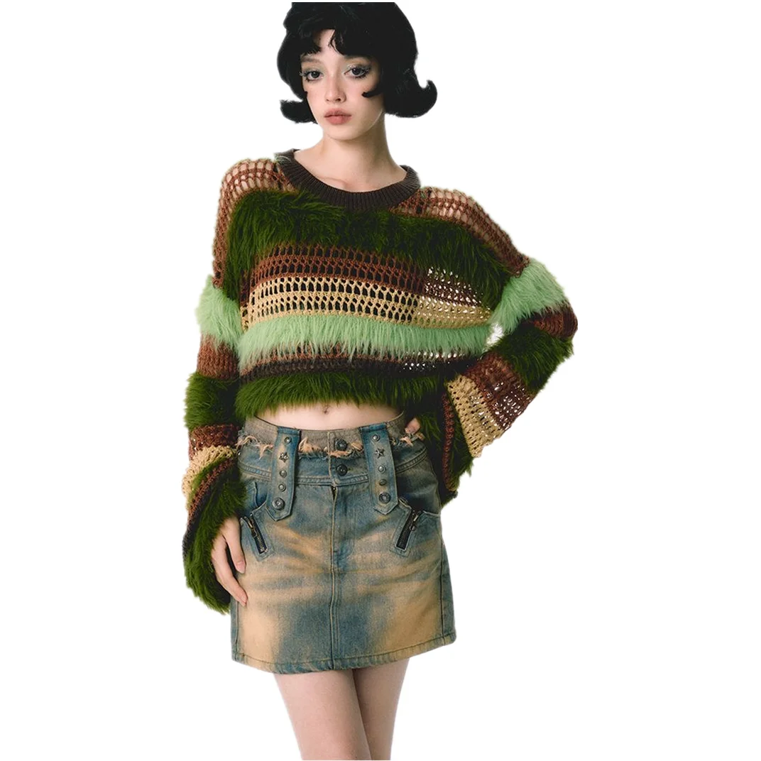 Sexy Y2k Fury Knitted Fashion Loose Cute Coat Top Sweater Pullover Sexy Oversized Long Sleeve Woman Clothing Free Shipping