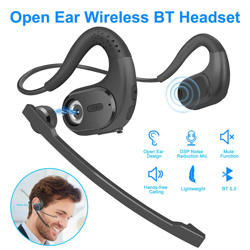 Wireless Bluetooth Headsets With Mic Detachable Mute Button Sports Open Ear Trucker Headphones For Cell Phones Business Office