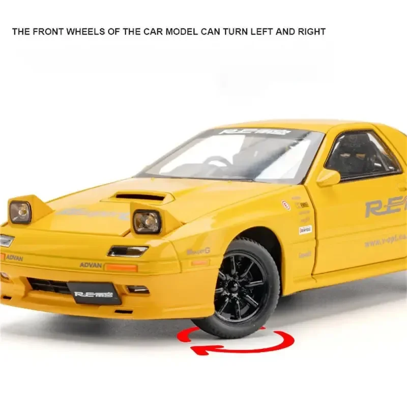 1:24 Alloy Sports Car Model Diecasts Metal Toy Racing Vehicles Car Model Simulation Sound Light for Mazda RX7 Children Toy Gift