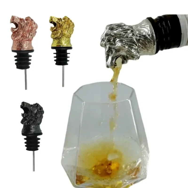 4 Colors Gold Tone Creative Lion Head Wine Mouth Art Pourer Stopper Preservation Plug Bar Household Wine Tools Silver Rose Pours