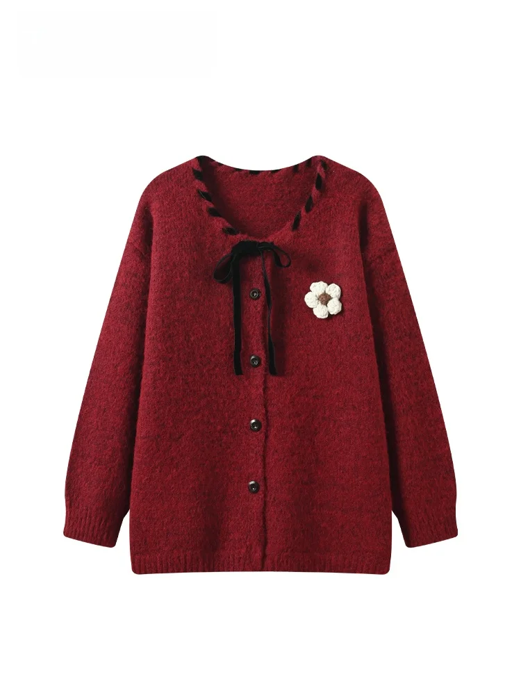 

plus Size Women's V-Ne Long Sve Knitwear Spring Faionable Loose College Sle Top for Plump Sister Sweet Sle