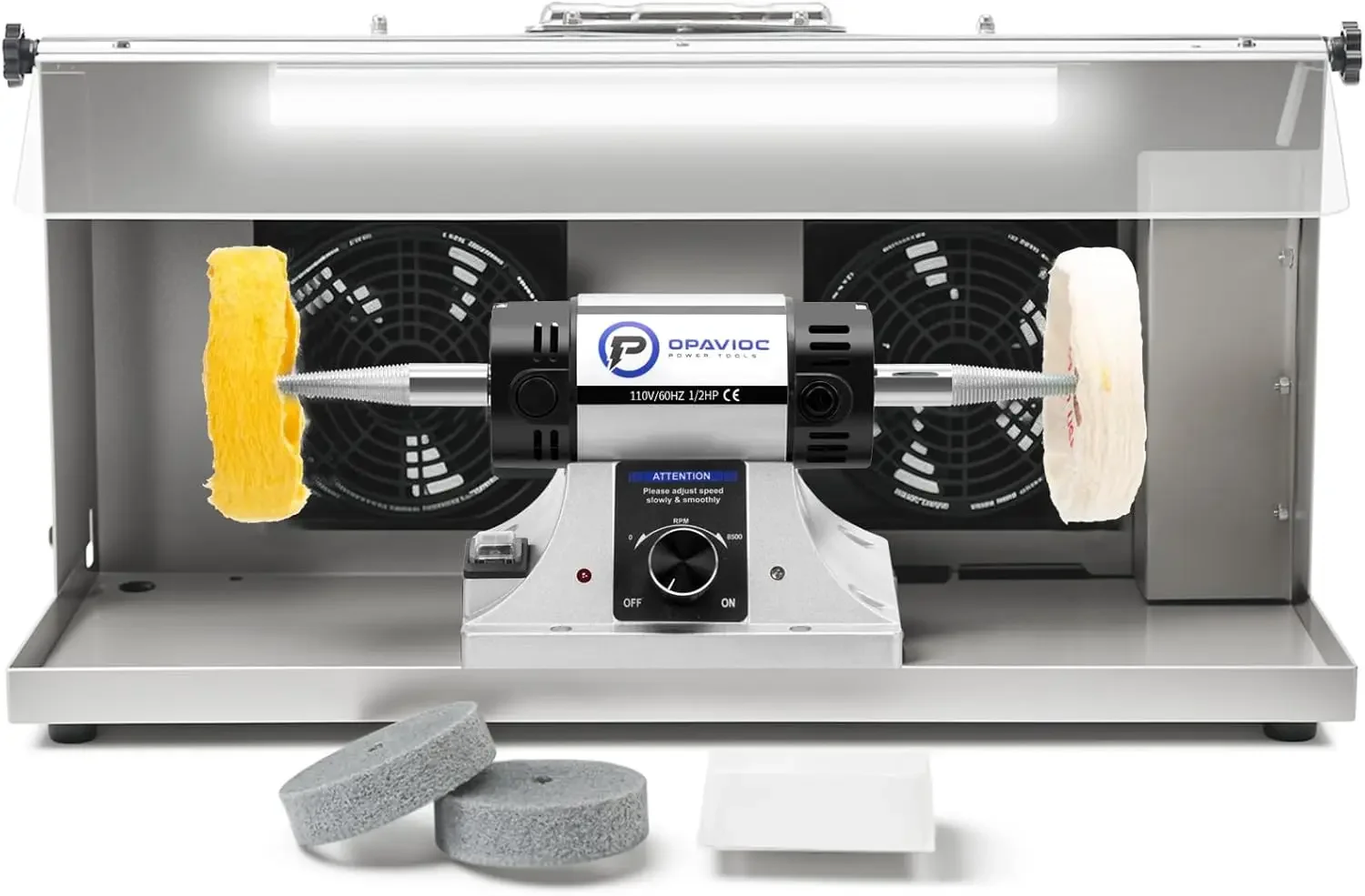 Jewelry Polisher - Adjustable Variable Speed Bench Buffer Polishing & Buffing Machine, Dental Buffer & Lathe - With Dust