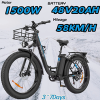 Ridstar MN26 Electric Bicycle 1500W Motor 48V 20AH Battery 26*4.0Inch Fat Tire Off-Road Adult Mountain Snowfield Electric Bike