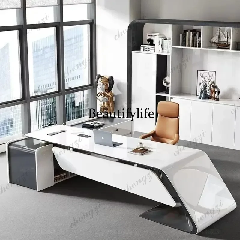 X188 Fashion baked paint boss desk With side cabinet modern office table bureaux de travail l shaped desk schreibtisch furniture