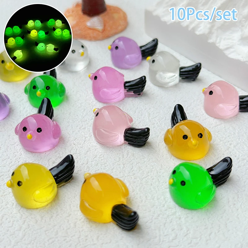 10pcs Luminous Birdie Micro Landscape Figure Ornament Outdoor Glowing Miniature Statue Potted Mini Garden Accessories