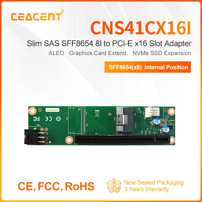 

CEACENT CNS41CX16I SFF8654 to PCIe x16 Adapter Card, 1 Port Internal One x8 SFF8654 For ALEO, Muti-GPU Solutions, PCIe extend