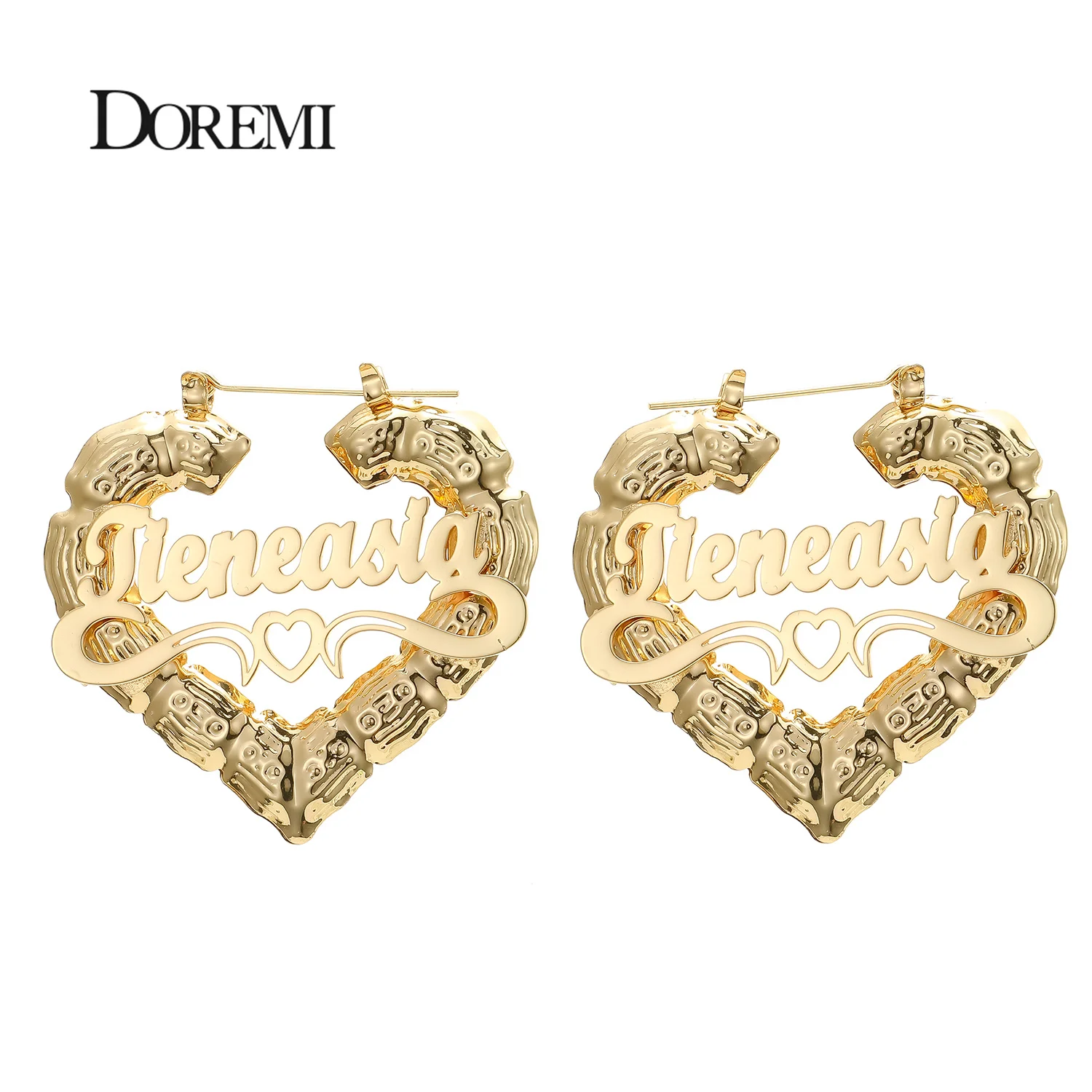 

Lateefah 30-90 мм серьги-кольца на заказ, подарок, бамбук из нержавеющей стали, серьги в форме сердца на заказ, серьги с именем на заказ, бамбуковый стиль