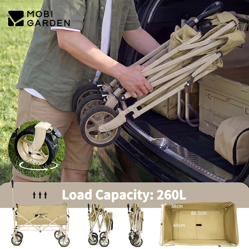 MOBI GARDEN Outdoor Foldable Trolley A100 Extended Version All-Terrain 260L Stackable Capacity Family Camping Travel Picnic Cart