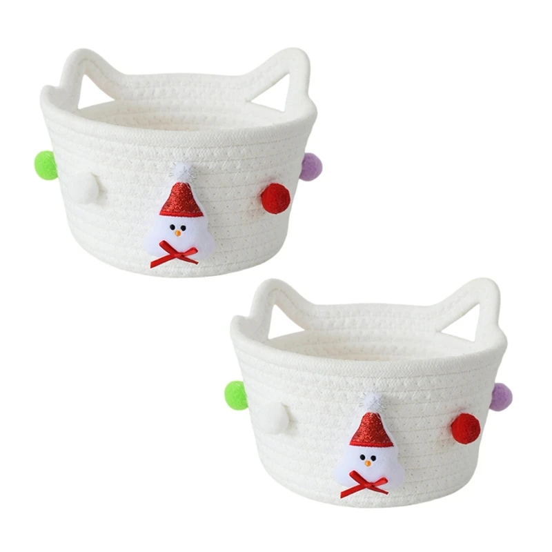 

Рождественская тканая корзина для хранения из хлопчатобумажной веревки для украшения дома, настольный органайзер K92A