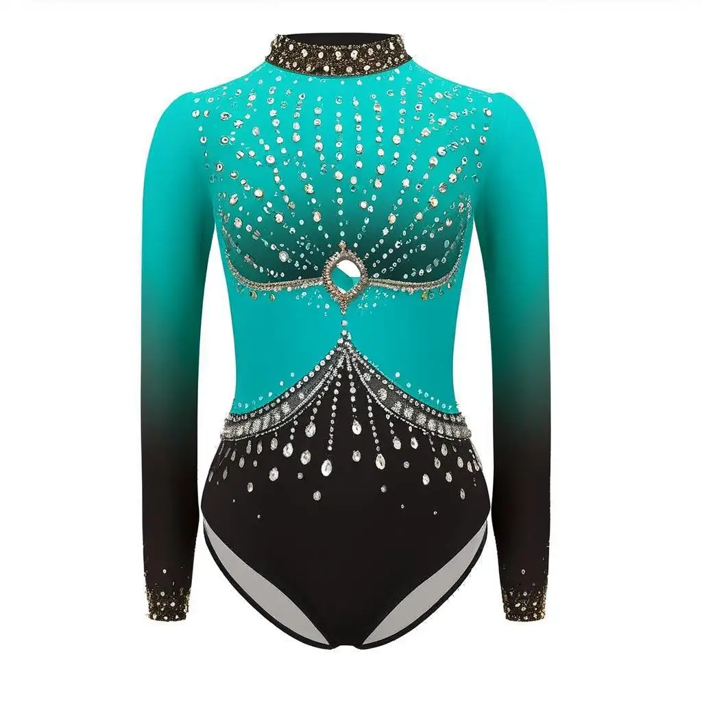 キッズガールズキラキララインストーン体操レオタードチャイルズバレエチュチュ体操ボディスーツ社交フィギュアスケートダンスジャンプスーツ