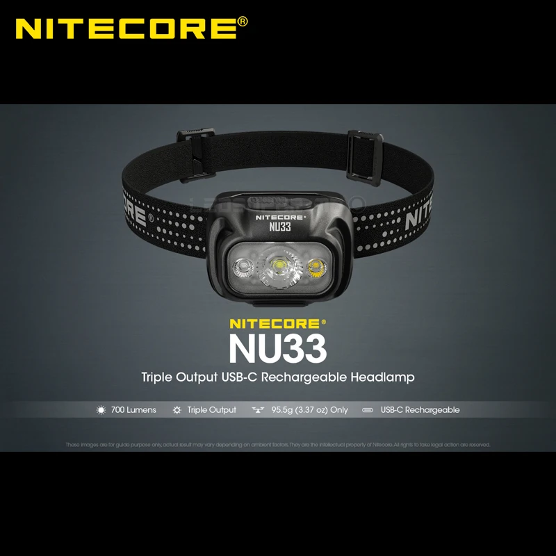 Triple Output Nitecore NU33 700 Lumen LED USB-C Rechargeable Headlamp with White and Red Beams