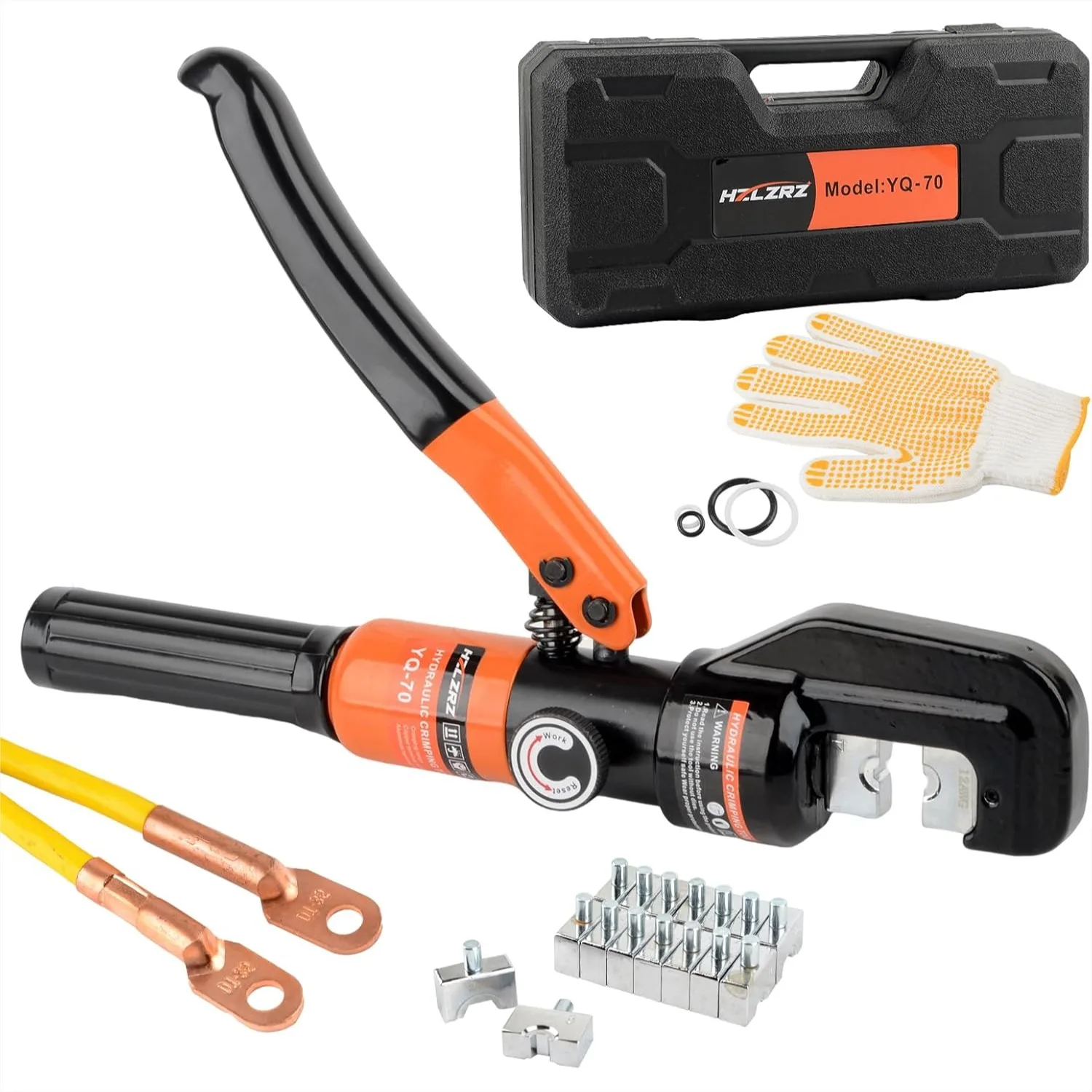 

Hydraulic Crimping Tool Kit, 12AWG-2/0AWG Battery Cable Crimper with 9 Pairs of Dies, Ergonomic Design, 180° Rotatable Head