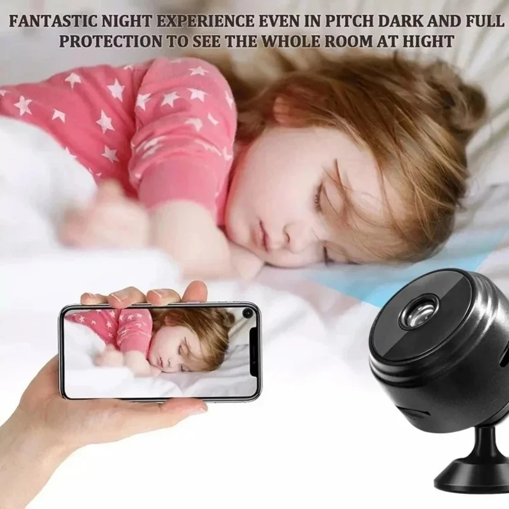 Mini câmera de segurança com visão noturna, 1080p, hd, wi-fi, visão remota, babá eletrônica, monitor de animais de estimação, sem fio, suporte para câmera de vigilância doméstica