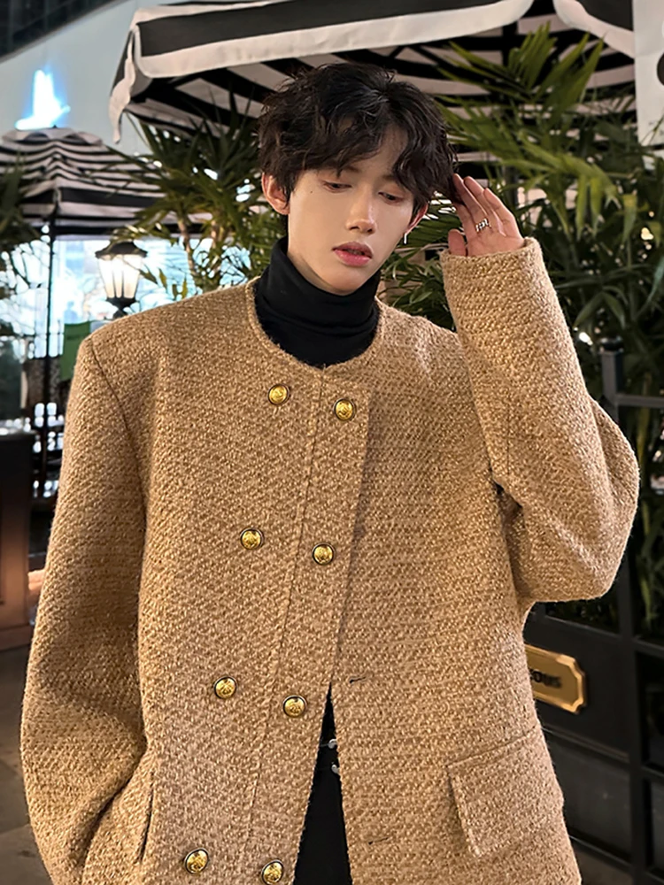 

Мужское шерстяное пальто цвета хаки на весну-осень с подкладкой на плечах, классический корейский фасон, с отложным воротником, длинными рукавами, модная верхняя одежда