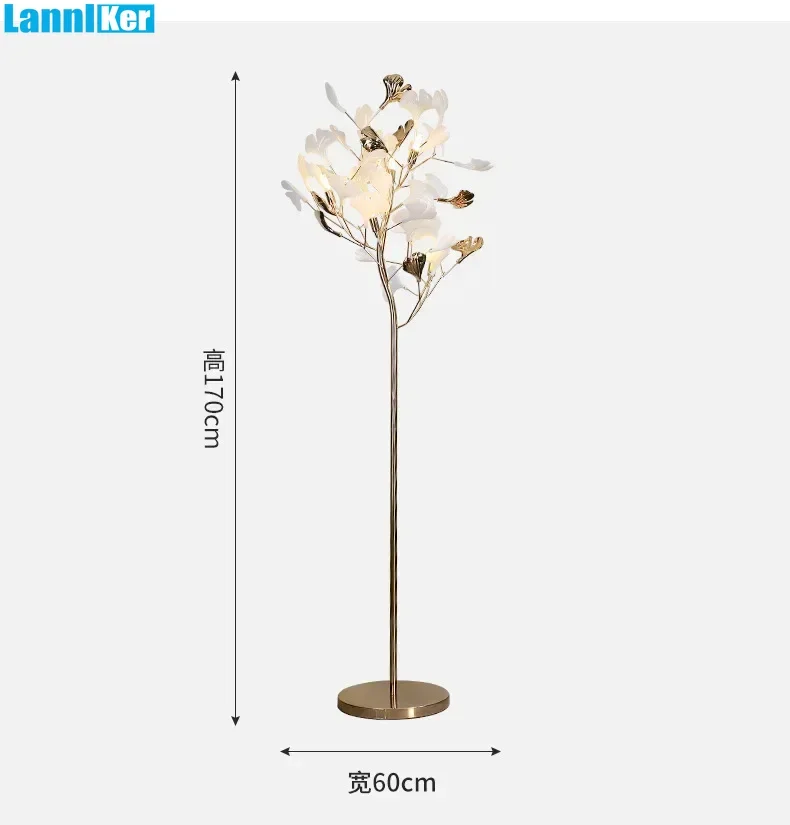 Nordic Living Room Vertical Floor Lamp Modern Simple Bedroom Bedside Lamp Creative Personality Ginkgo Leaf Decorative Floor Lamp