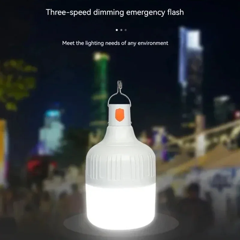 Bombillas de lámpara LED recargables por USB para exteriores, luz de emergencia de alto brillo, gancho para acampar, pescar, lin