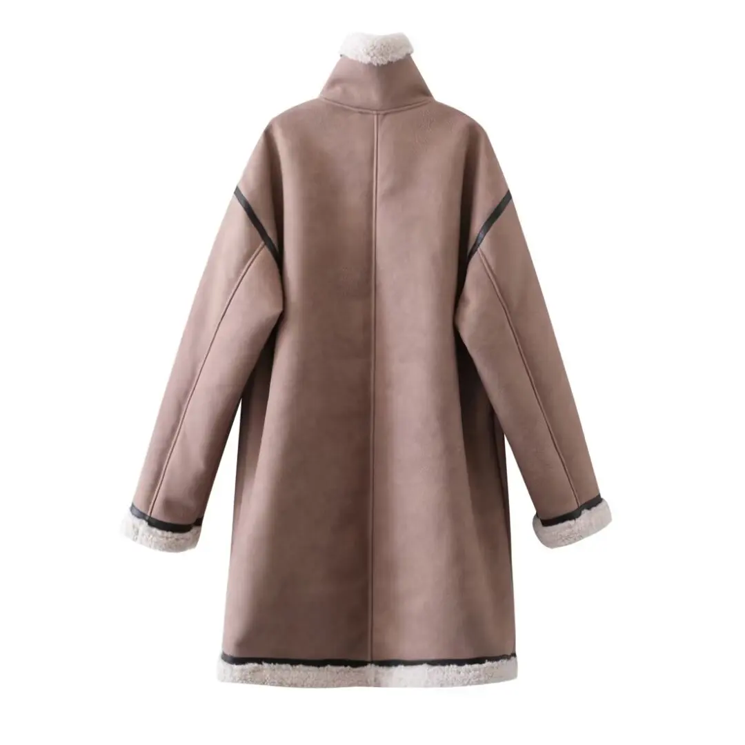 TRAF Cappotto da donna in ecopelle Cappotto invernale da donna moda casual monopetto a maniche lunghe per capispalla da donna