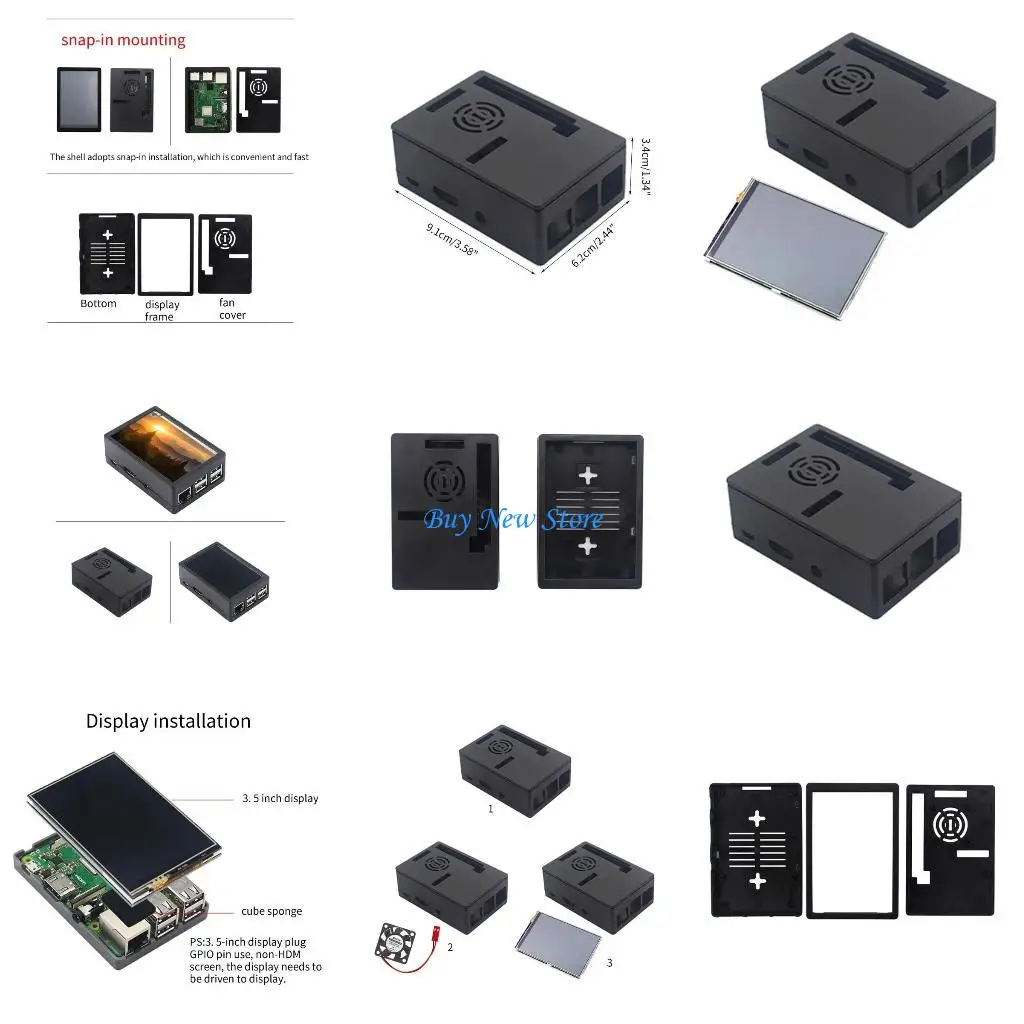 

20CE ABS Cooling Fan Case for 3B 3B+ Enclosure Optional 3.5inch Screen