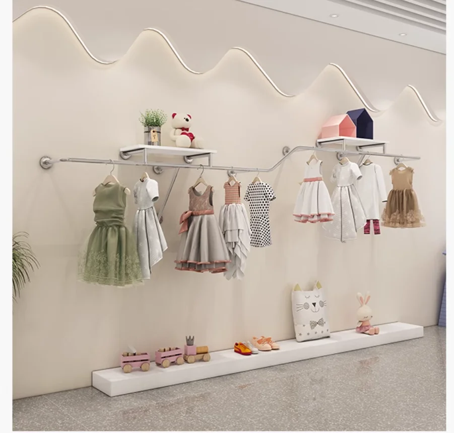 

Children's clothing store floor type stainless steel display rack clothing display rack hanging rod