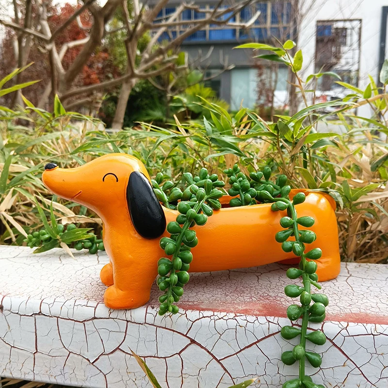 

Cute Dog Plant Pot Dachshund Flower Pot Resin Flower Planter Succulent Flower Planter Aesthetic For Indoor Outdoor Garden Decor