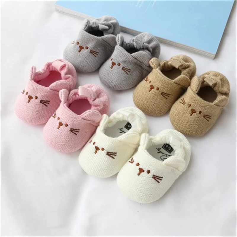 Infant Toddler Slippers Baby Boys Girls Knited Crib Shoes Cute Cartoon Mouse Panda Anti-slip Prewalker Baby Slippers