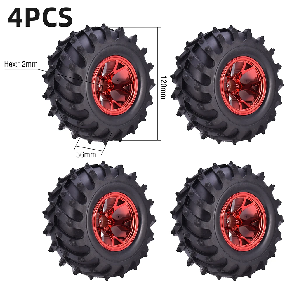 AUSTAR 4PCS AX-3002 120mm Tyre Rubber Tire Wheel Plastic Rim Hub for 1/10 RC HSP HPI Monster Truck Model Spare Parts