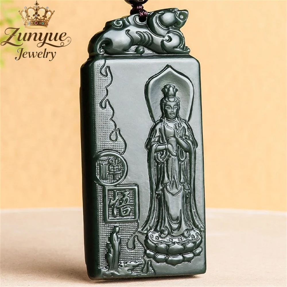 

Natural Hetian Green Jade Guanyin Bodhisattva Pendant Luxury Quality Jewelry Best Selling Fashion Jewelry Exquisite Charms Gift