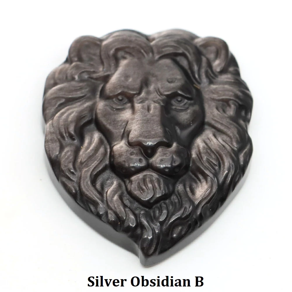 Naturstein Löwenkopf-Anhänger Labradorit Obsidian Tigerauge Geschnitzter Edelstein für Schmuckherstellung DIY Halsketten-Zubehör – Detail 14