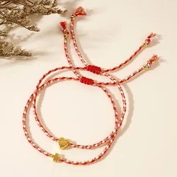 2pcs/set Bohemian minimalist style iron stone cross heart four-color cotton rope adjustable bracelet daily gift giving