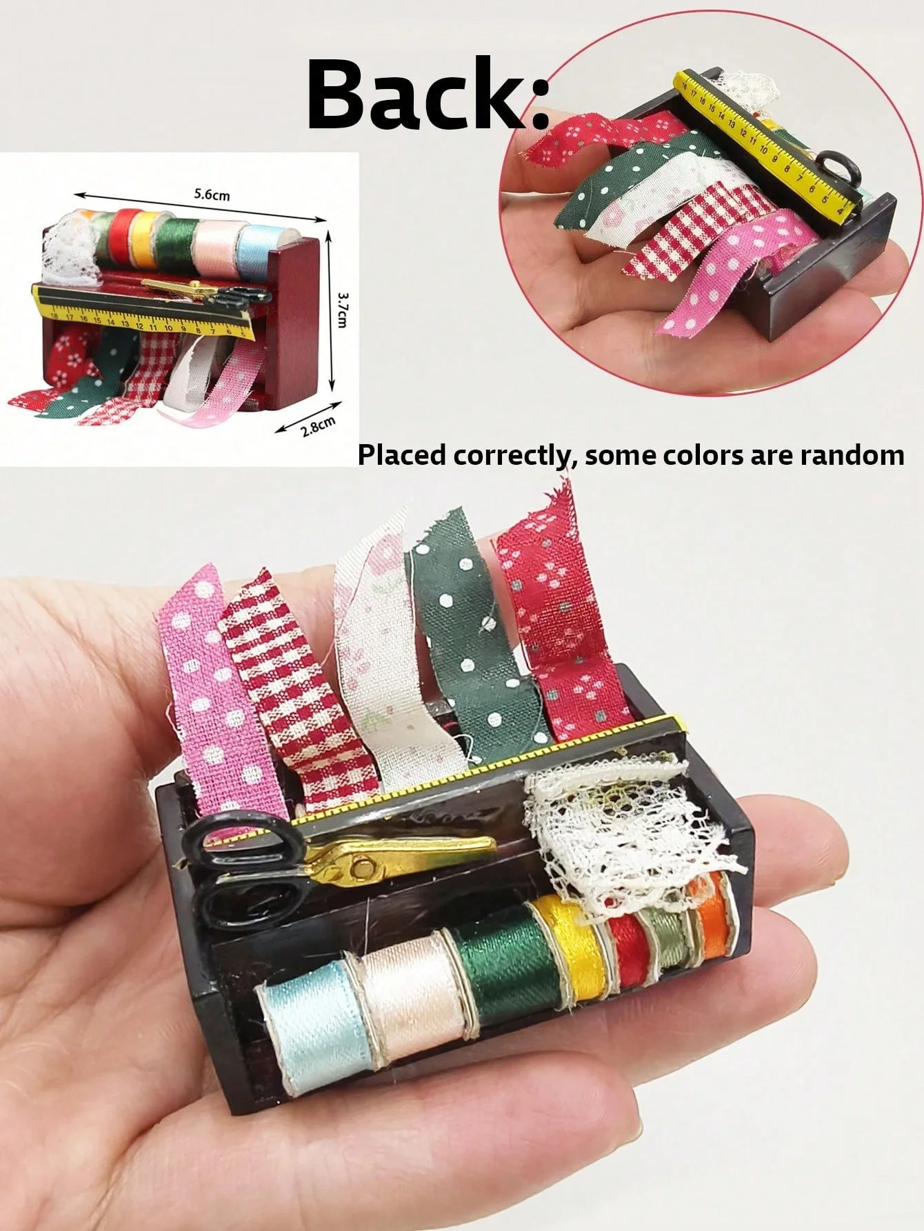 Dollhouse Mini Sewing Box with Lace Details. Ideal for Simulating a Sewing Scenario. With Some Colors Selected at Random. view 4