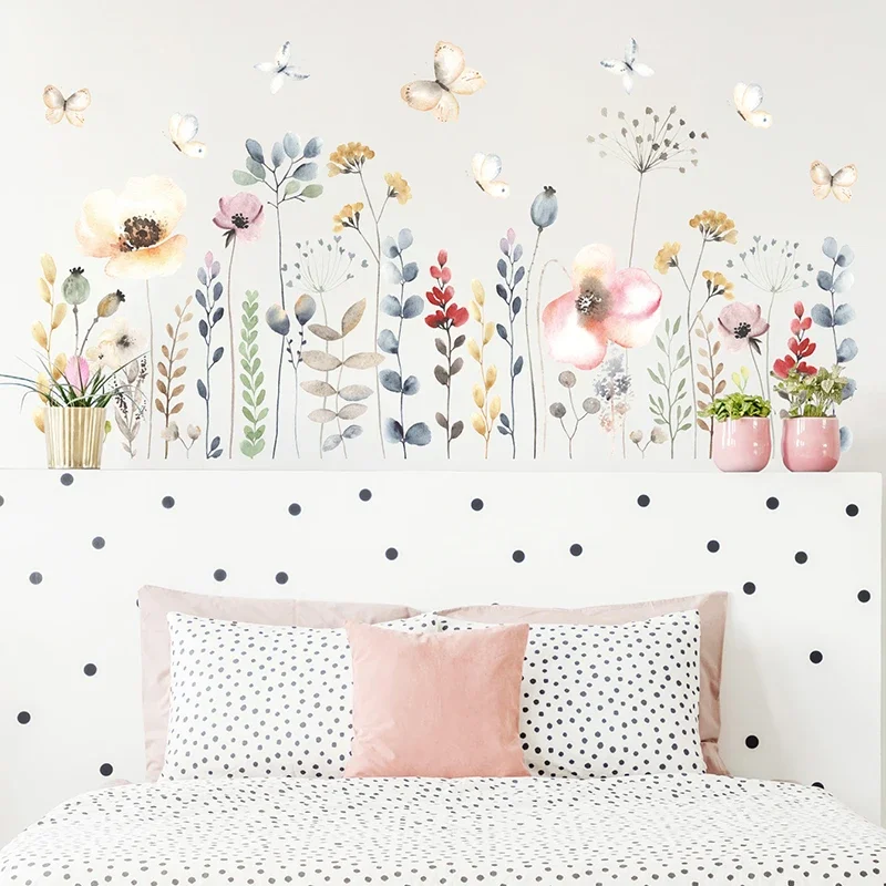 1pc Boho Style Watercolor Flowers Floral Wall Stickers for Living Room Kids Room Children Bedroom Wall Decals Home Decorative