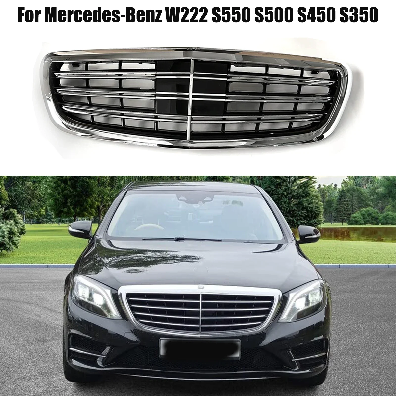 Front Racing Facelift Radiator GrilleFor Mercedes-Benz W222 S550 S500 S450 S350 2014-2020 With ACC Black Chrome